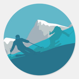 Pegatina Redonda Esquiador Silhouette All Mountain Skiing
