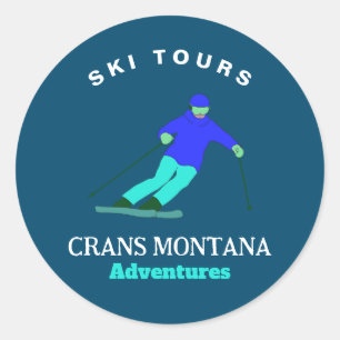 Pegatina Redonda Esquiador Winter Sport Ski Adventures Personalizad