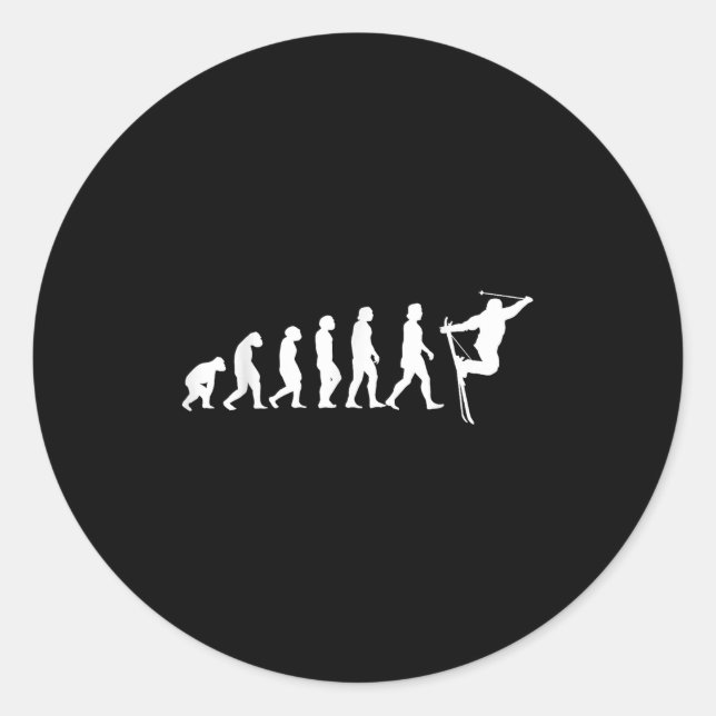 Pegatina Redonda Esquiar Evolución Esquiar Deportes de Invierno Pis (Anverso)