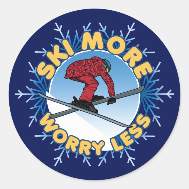Pegatina Redonda Esquiar más preocupación menos | Cita de esquí (Anverso)