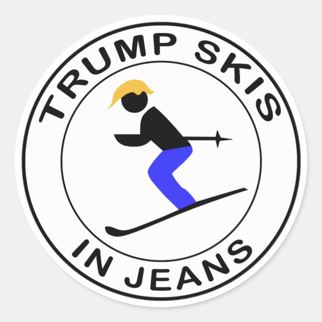 Pegatina Redonda Esquíes de Trump en jeans (Anverso)