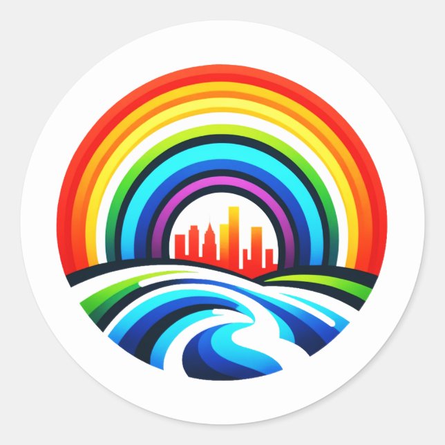 Pegatina Redonda Esquina de la ciudad arcoiris Diversidad urbana y  (Anverso)