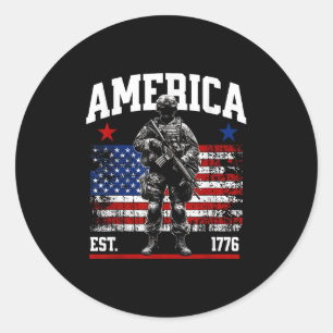 Pegatina Redonda Est 1776 Bandera De Vintage Patriótica Estadounide