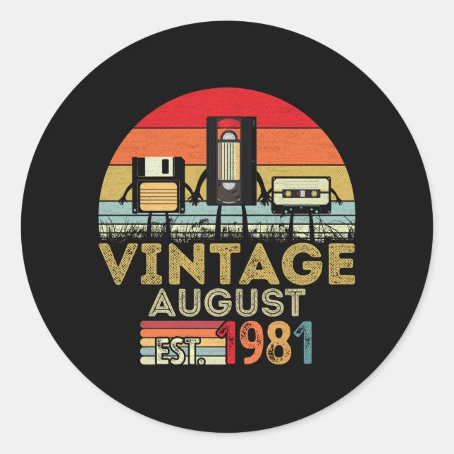 Pegatina Redonda EST 1981 Vintage 40 cumpleaños agosto (Anverso)
