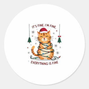 Pegatina Redonda Está Bien Estoy Bien Todo Está Bien Gato De Navida