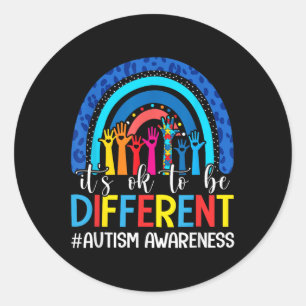 Pegatina Redonda Está Bien Ser Diferente Autismo Conciencia Leopard