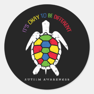 Pegatina Redonda Está Bien Ser Diferente Tortuga Conciencia del Aut