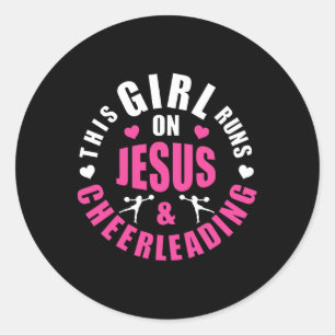 Pegatina Redonda Esta Chica Corre Sobre Jesús Y Chicas De Porristas