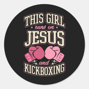 Pegatina Redonda Esta Chica Corre Sobre Jesús Y Kickboxing Cristian