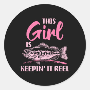 Pegatina Redonda Esta chica mantiene la pesca divertida de verdad