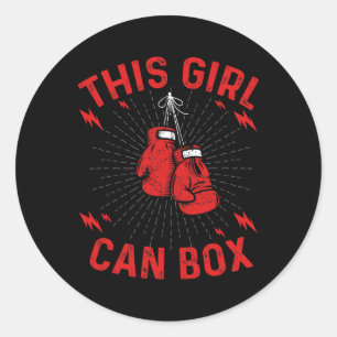 Pegatina Redonda Esta chica puede boxear, diseño vintage de boxeo