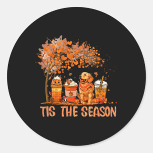 Pegatina Redonda Esta es la calabaza de temporada latte Golden Retr