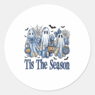 Pegatina Redonda Esta Es La Temporada Azul Patchwork Ghost Pumpkin