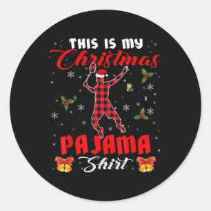 Pegatina Redonda Esta es mi camisa de pijama de Navidad Plaid Santa