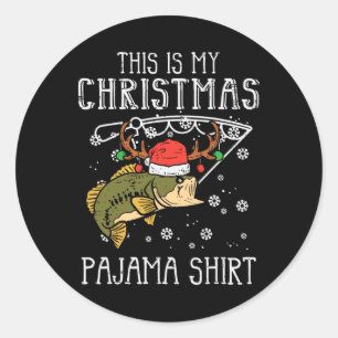 Pegatina Redonda Esta Es Mi Camiseta De Pijama De Navidad De Pesca