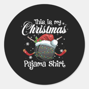 Pegatina Redonda Esta Es Mi Colcha De Navidad De Hockey Familiar