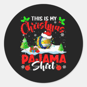 Pegatina Redonda Esta es mi Navidad Pajama Xmas Santa Volleyball
