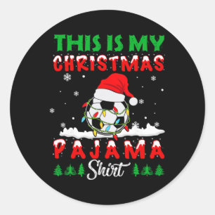 Pegatina Redonda Esta Es Mi Navidad Pijama Fútbol Sombrero Santa Na