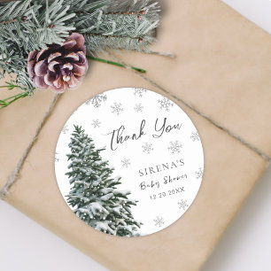 Pegatina Redonda Está frío afuera   Baby Shower de árbol de inviern