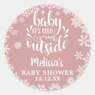 Pegatina Redonda Está Frío Afuera Niña Rosa Invierno Baby Shower