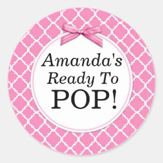 Pegatina Redonda Está lista para pop, Baby Shower rosa de QuatraFoi