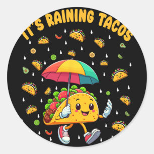 Pegatina Redonda Está Lloviendo Tacos Chistes Amantes de Tacos Niña