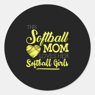 Pegatina Redonda Esta madre de softball ama a sus Chicas de Softbal