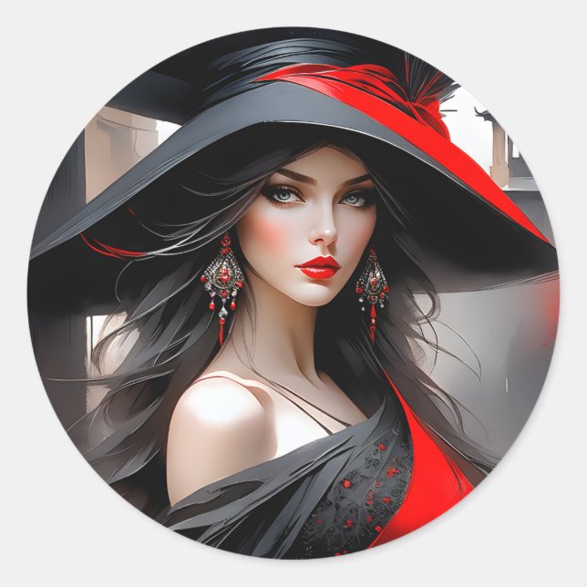 Pegatina Redonda Esta mujer tiene una cara fantástica. Es caucásica (Anverso)