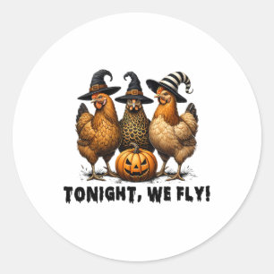 Pegatina Redonda Esta Noche Volamos Halloween Pollos Granjeros Anim