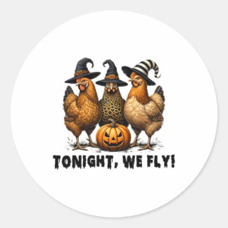 Pegatina Redonda Esta Noche Volamos Halloween Pollos Granjeros Anim