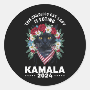 Pegatina Redonda Esta Señora Gata Sin Hijos Está Votando Kamala
