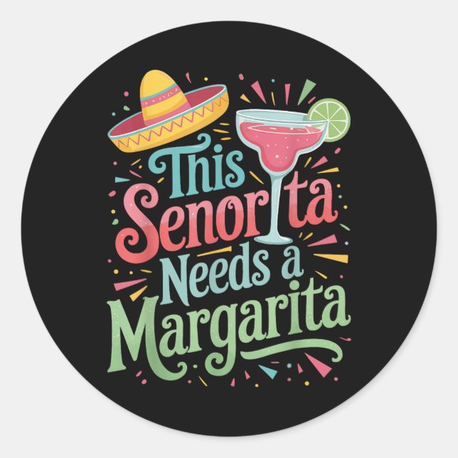 Pegatina Redonda Esta Señorita Necesita Una Margarita (Anverso)