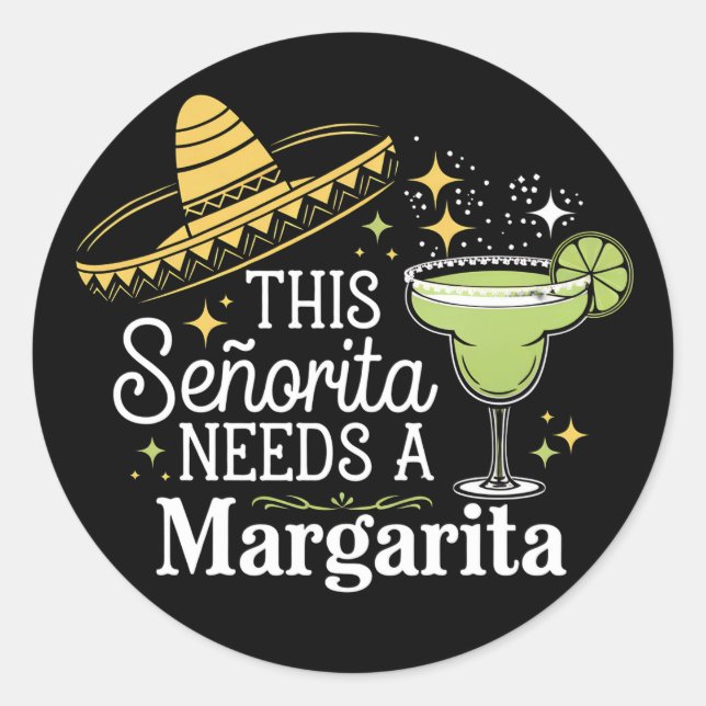 Pegatina Redonda Esta señorita Necesita Una Margarita Cinco De Mayo (Anverso)