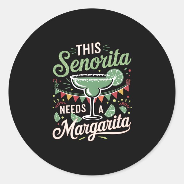 Pegatina Redonda Esta señorita necesita una Margarita - Margarita L (Anverso)