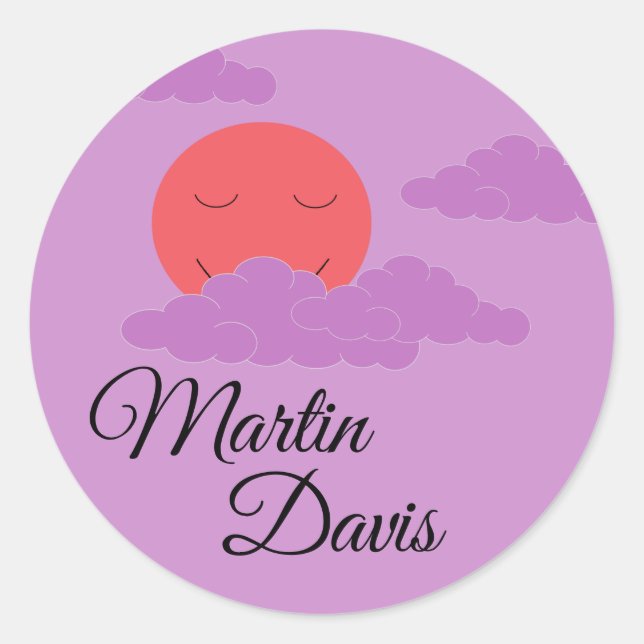 Pegatina Redonda Establecer el sol con nubes moradas (Anverso)