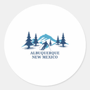 Pegatina Redonda Estación de esquí Albuquerque Nuevo México Esquiad