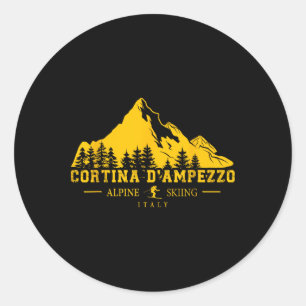 Pegatina Redonda Estación de esquí alpino Cortina D'ampezzo Italia
