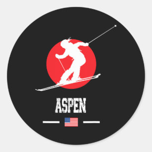 Pegatina Redonda Estación De Esquí Aspen Usa Montañas Rocosas Esquí