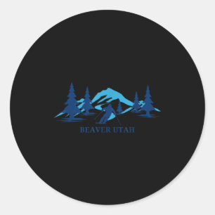 Pegatina Redonda Estación de esquí Beaver utah esquiador esquí