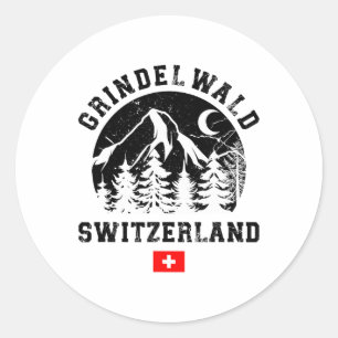 Pegatina Redonda Estación de esquí de Grindelwald Suiza Alpes esquí