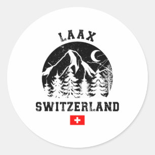 Pegatina Redonda Estación de esquí de Laax Suiza Alpes esquí alpino