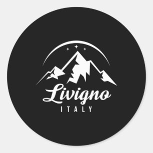 Pegatina Redonda Estación de esquí de Livigno Italia Esquí Snowboar