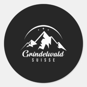 Pegatina Redonda Estación de esquí Grindelwald Suiza Esquí Snowboar