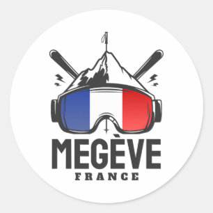Pegatina Redonda Estación de esquí Megève Francia Esquí retro