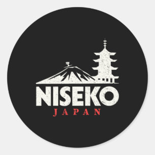 Pegatina Redonda Estación de esquí Niseko Japan Retro Esquí Snowboa