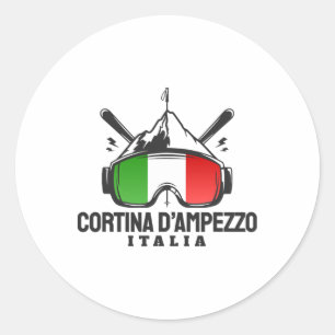Pegatina Redonda Estación de esquí Retro Cortina D'ampezzo Italia