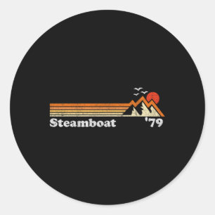 Pegatina Redonda Estación de esquí Retro Steamboat Moun Colorado Sn