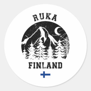 Pegatina Redonda Estación de esquí Ruka Kuusamo Finlandia Rukatuntu