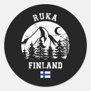 Pegatina Redonda Estación de Esquí Ruka Kuusamo Finlandia Rukatuntu