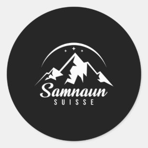Pegatina Redonda Estación de esquí Samnaun Suiza Esquí Snowboard